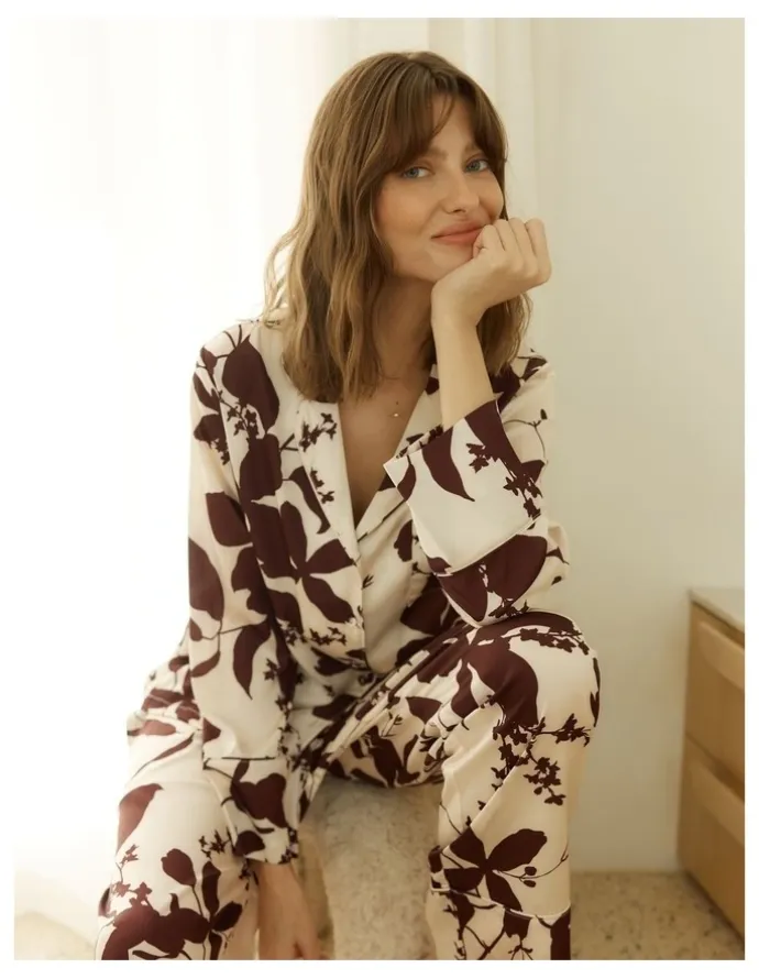 Gingerlilly Sleepwear Ivy Silky Satin Pyjama Set in Burgundy
