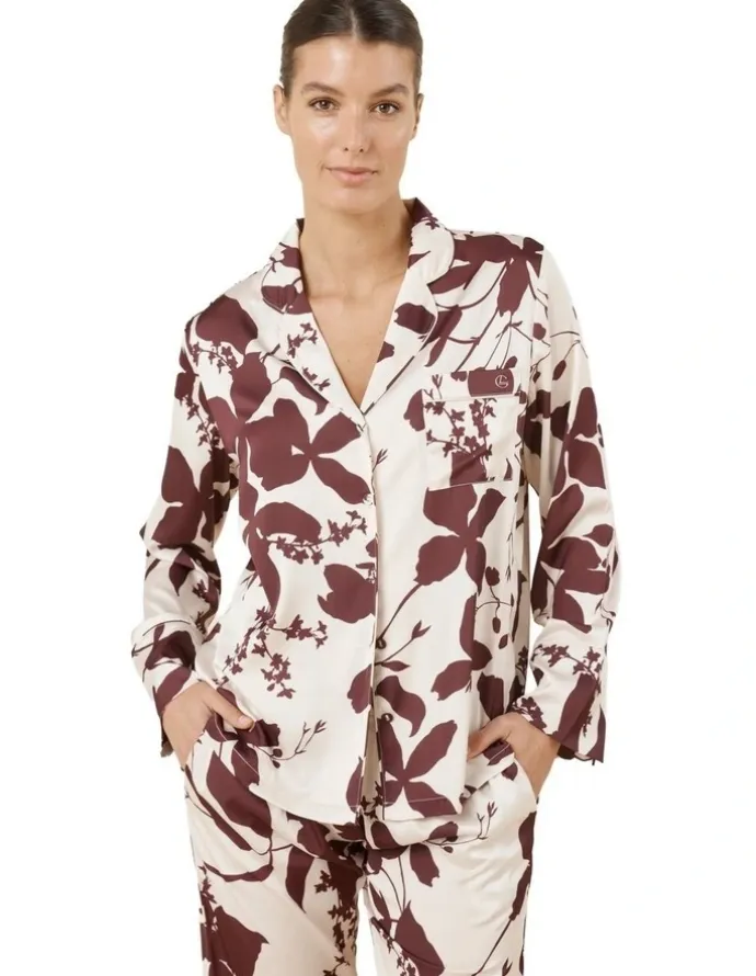 Gingerlilly Sleepwear Ivy Silky Satin Pyjama Set in Burgundy