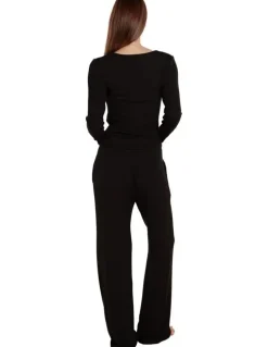 Gingerlilly Sleepwear Lille Ribbed Long Sleeve Henley Top in Black
