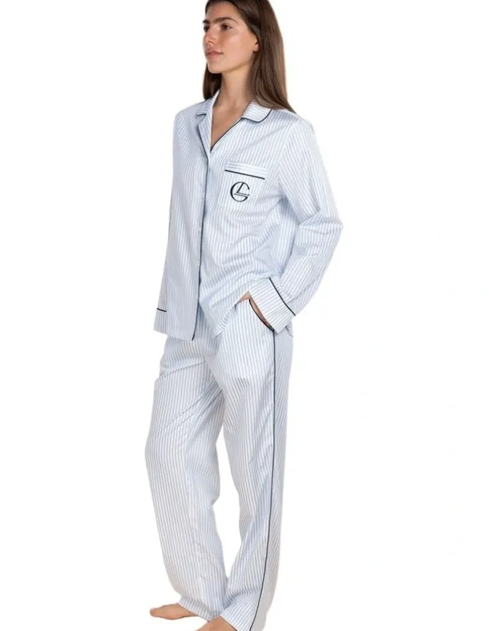 Gingerlilly Sleepwear Susanna Cotton Long Pyjama Set in Blue