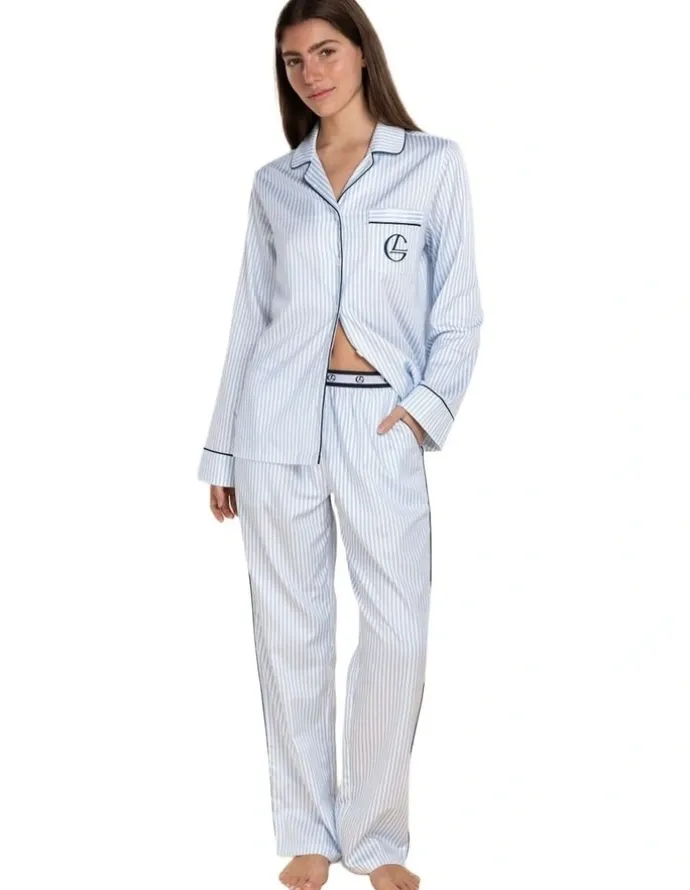 Gingerlilly Sleepwear Susanna Cotton Long Pyjama Set in Blue