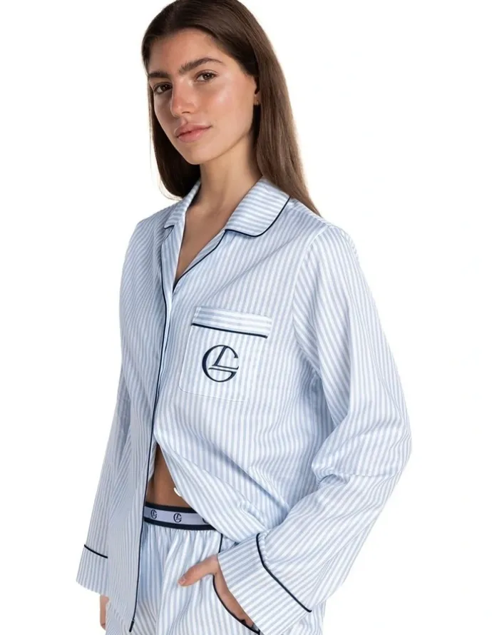 Gingerlilly Sleepwear Susanna Cotton Long Pyjama Set in Blue