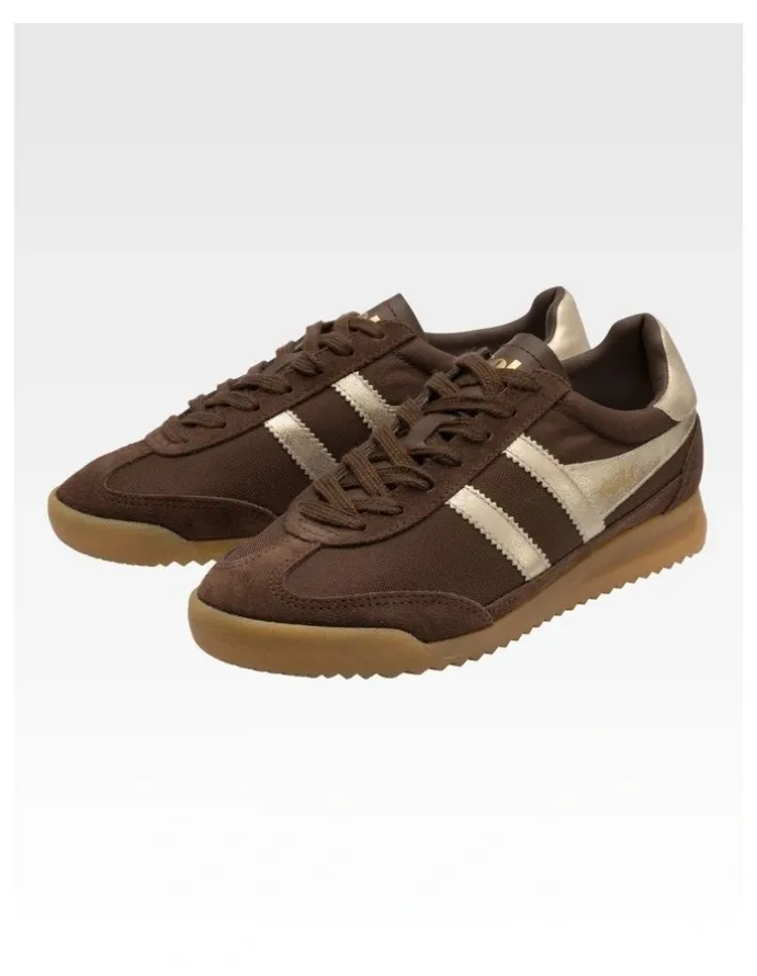 Gola Tornado Women's Trainers in Dark Brown and Gold