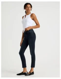 GRAB Ankle Skinny Low Rise Jean In Blue Black