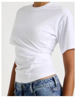 GRAB Asymmetrical Gathered Tee in White