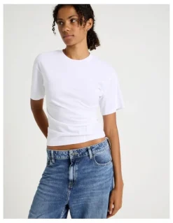 GRAB Asymmetrical Gathered Tee in White