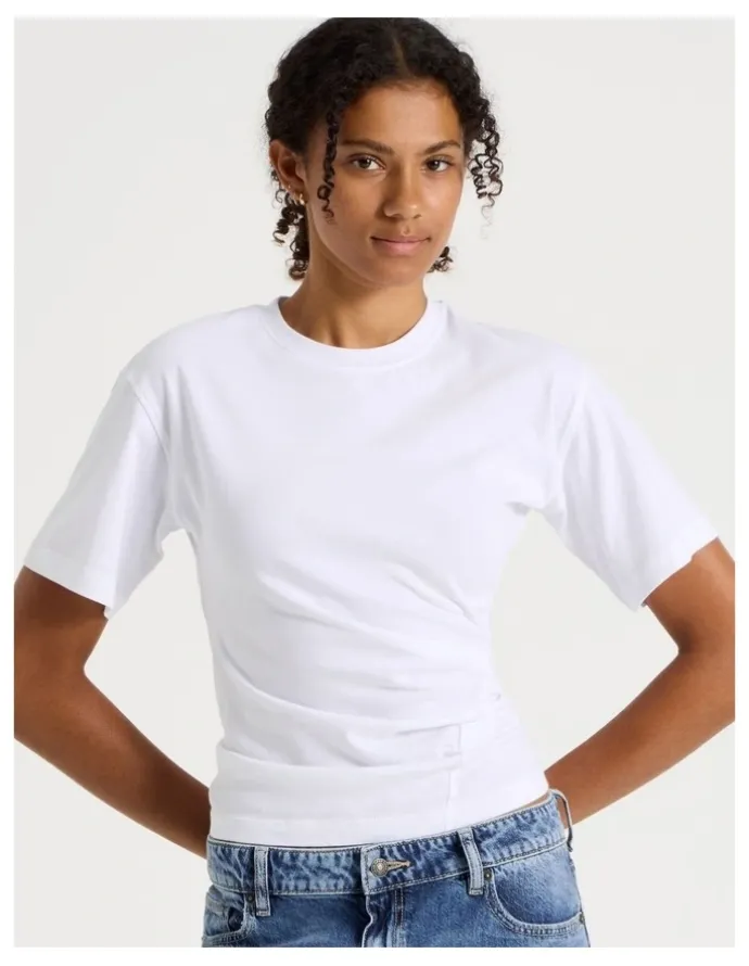 GRAB Asymmetrical Gathered Tee in White