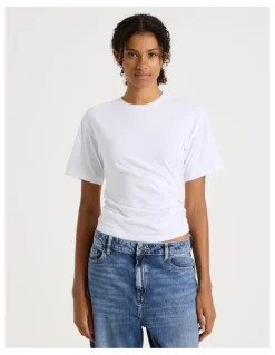 GRAB Asymmetrical Gathered Tee in White