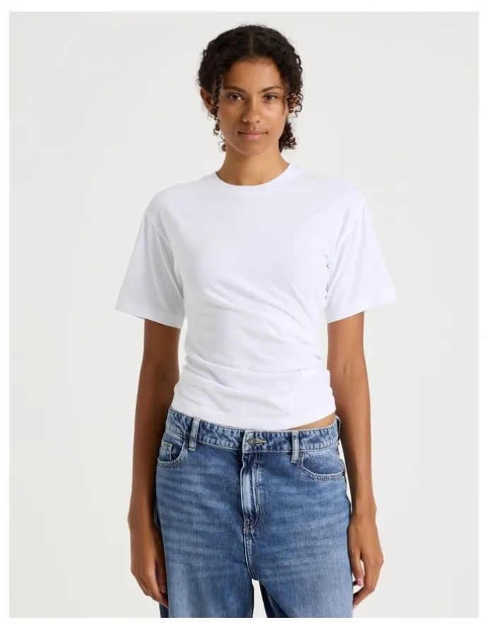 GRAB Asymmetrical Gathered Tee in White