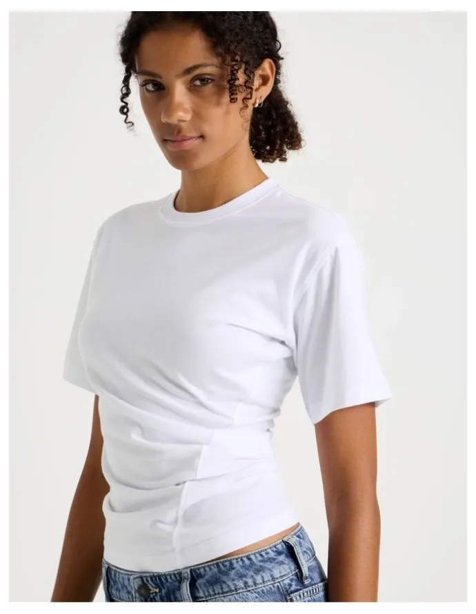 GRAB Asymmetrical Gathered Tee in White
