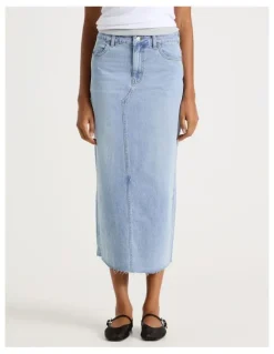GRAB Denim Midi Skirt in Light Indigo