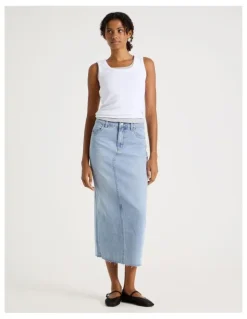 GRAB Denim Midi Skirt in Light Indigo
