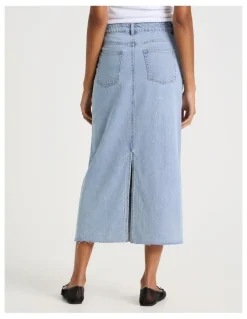 GRAB Denim Midi Skirt in Light Indigo