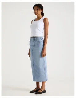 GRAB Denim Midi Skirt in Light Indigo