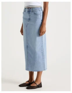 GRAB Denim Midi Skirt in Light Indigo
