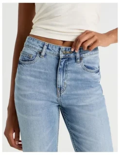 GRAB Flare High Rise Jeans in Medium Indigo