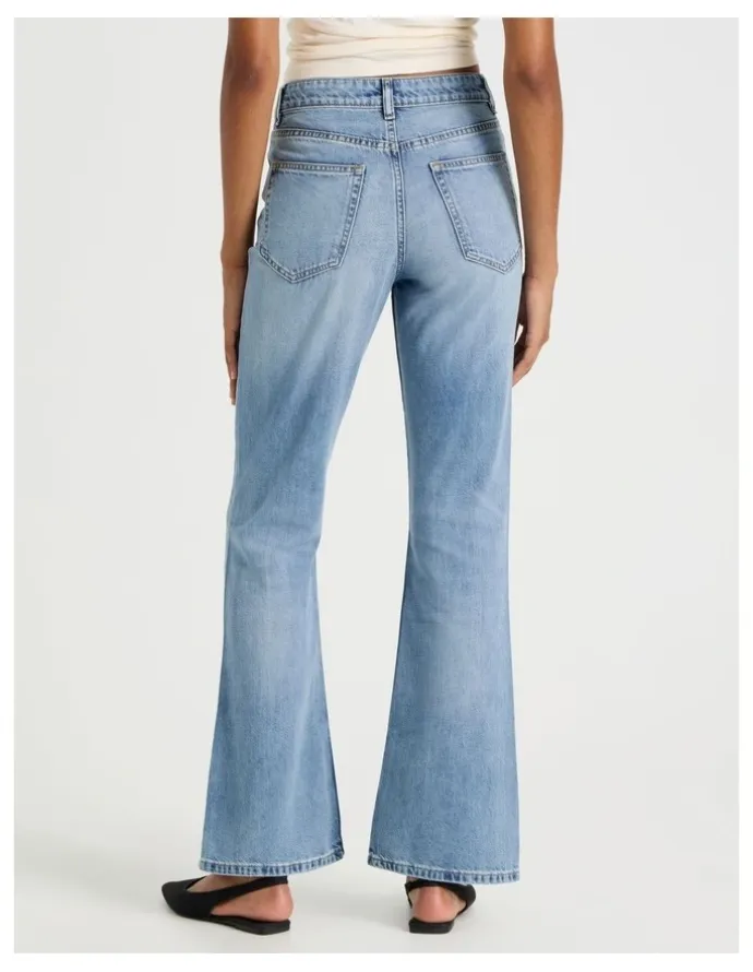 GRAB Flare High Rise Jeans in Medium Indigo