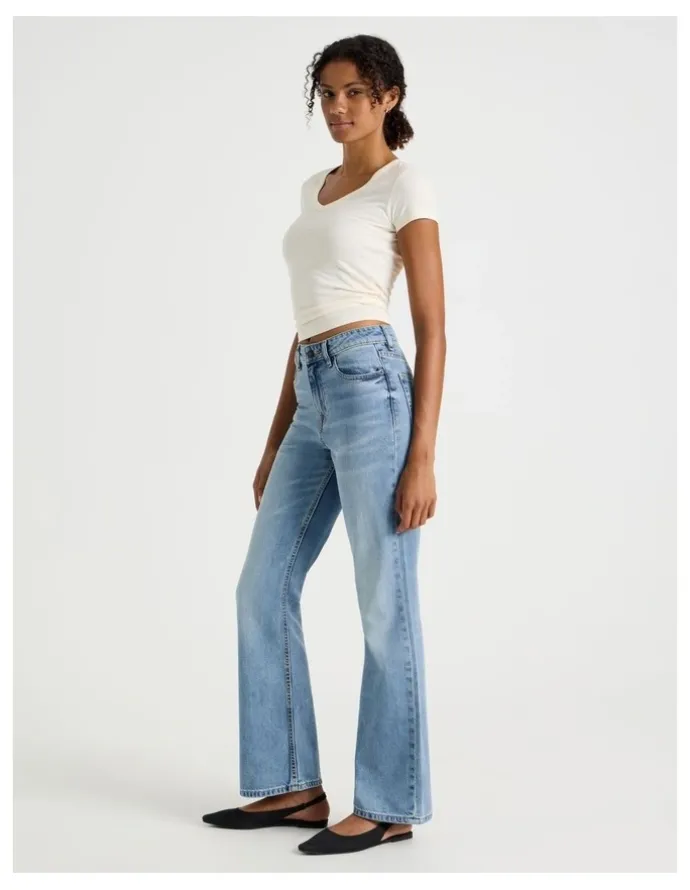 GRAB Flare High Rise Jeans in Medium Indigo