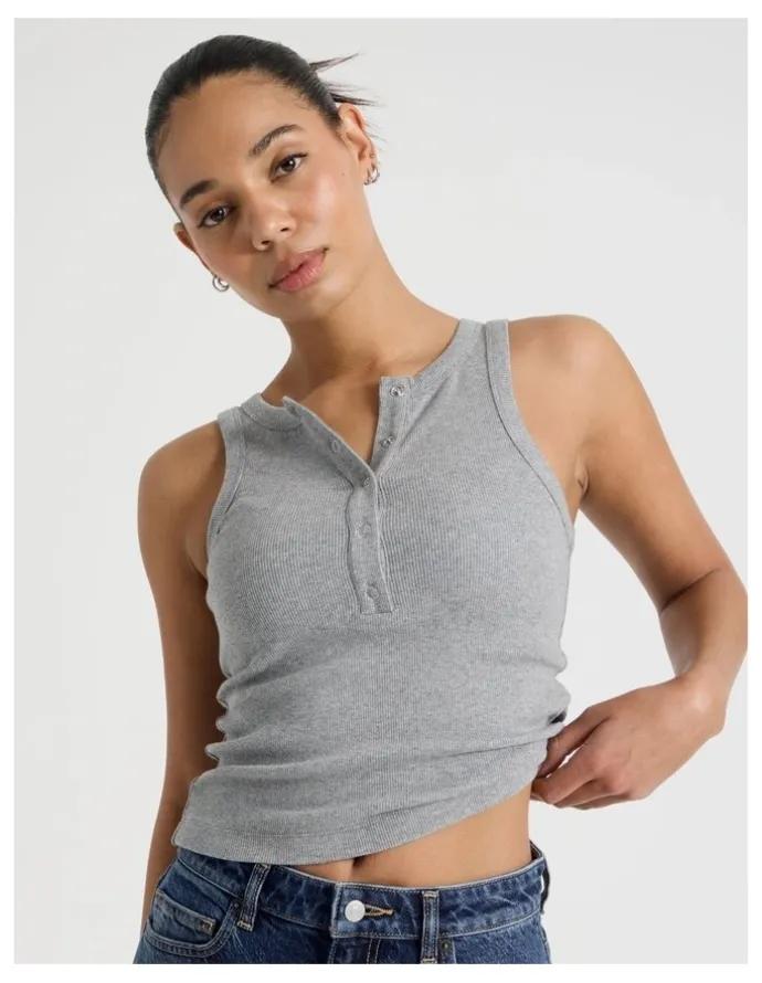 GRAB Henley Tank in Charcoal Marle