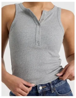 GRAB Henley Tank in Charcoal Marle