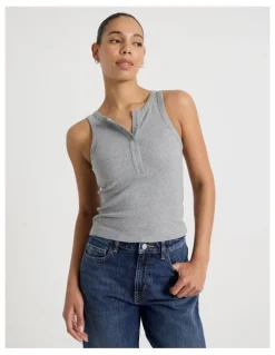 GRAB Henley Tank in Charcoal Marle