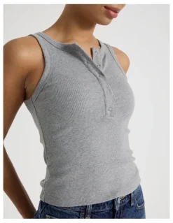GRAB Henley Tank in Charcoal Marle