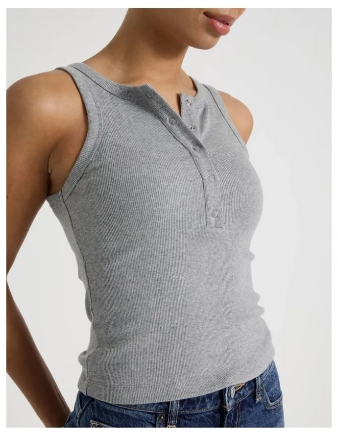 GRAB Henley Tank in Charcoal Marle