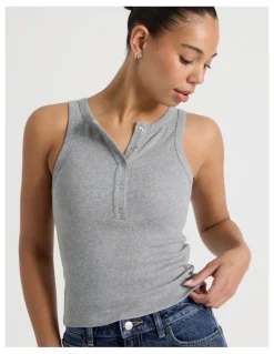 GRAB Henley Tank in Charcoal Marle