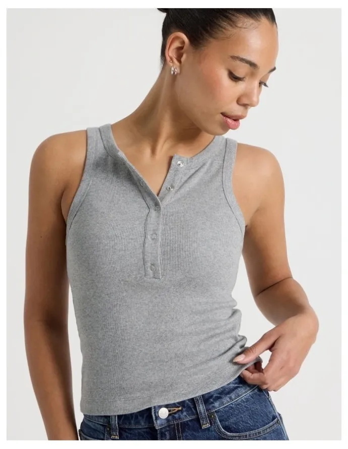 GRAB Henley Tank in Charcoal Marle