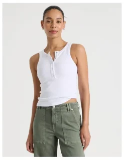 GRAB Henley Tank in Off White