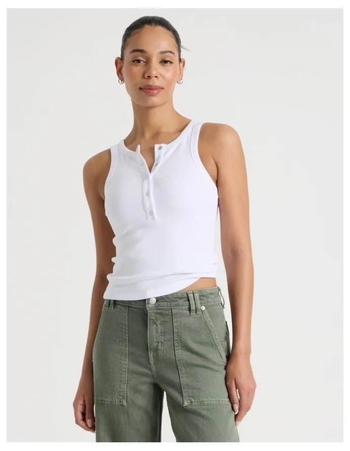 GRAB Henley Tank in Off White