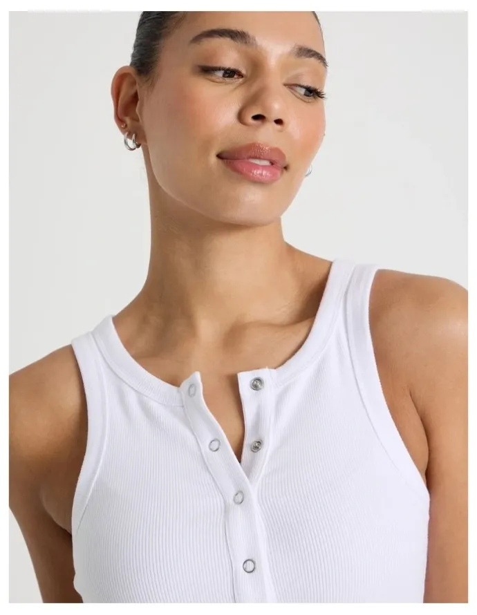 GRAB Henley Tank in Off White