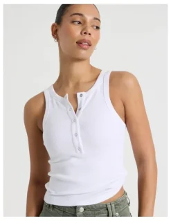 GRAB Henley Tank in Off White