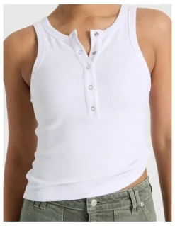GRAB Henley Tank in Off White