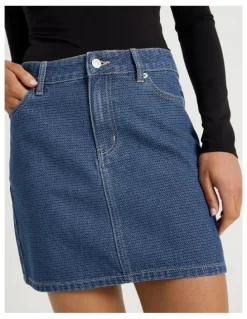 Grab Jacquard Mini Skirt in Mid Indigo