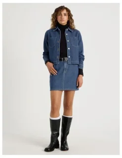 Grab Jacquard Mini Skirt in Mid Indigo