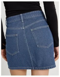 Grab Jacquard Mini Skirt in Mid Indigo