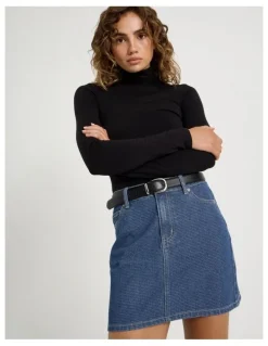 Grab Jacquard Mini Skirt in Mid Indigo