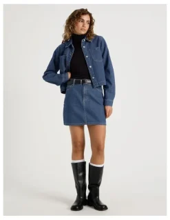 Grab Jacquard Mini Skirt in Mid Indigo