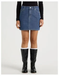 Grab Jacquard Mini Skirt in Mid Indigo