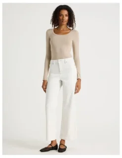 Grab Long Sleeve Scoop Neck Tee in Oat