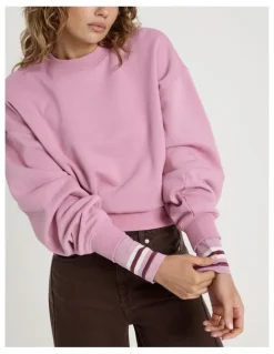 Grab Pleated Back Crew Neck Sweat - Lilas