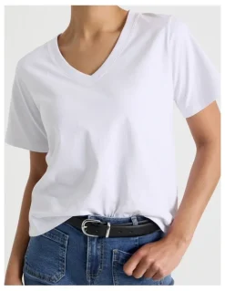 GRAB Relaxed Fit V Neck Tee in White
