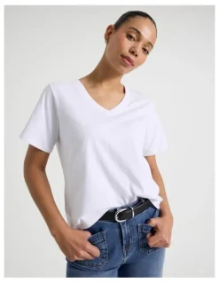 GRAB Relaxed Fit V Neck Tee in White