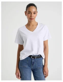 GRAB Relaxed Fit V Neck Tee in White