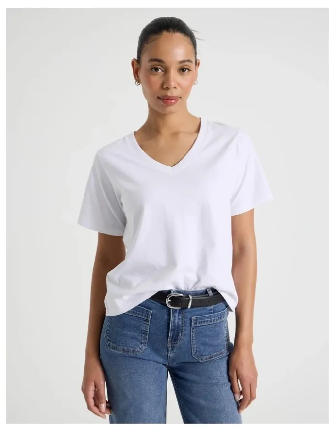 GRAB Relaxed Fit V Neck Tee in White