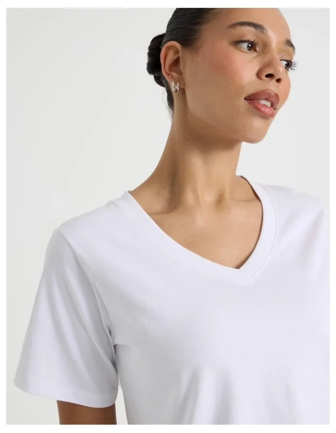 GRAB Relaxed Fit V Neck Tee in White