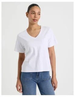 GRAB Relaxed Fit V Neck Tee in White