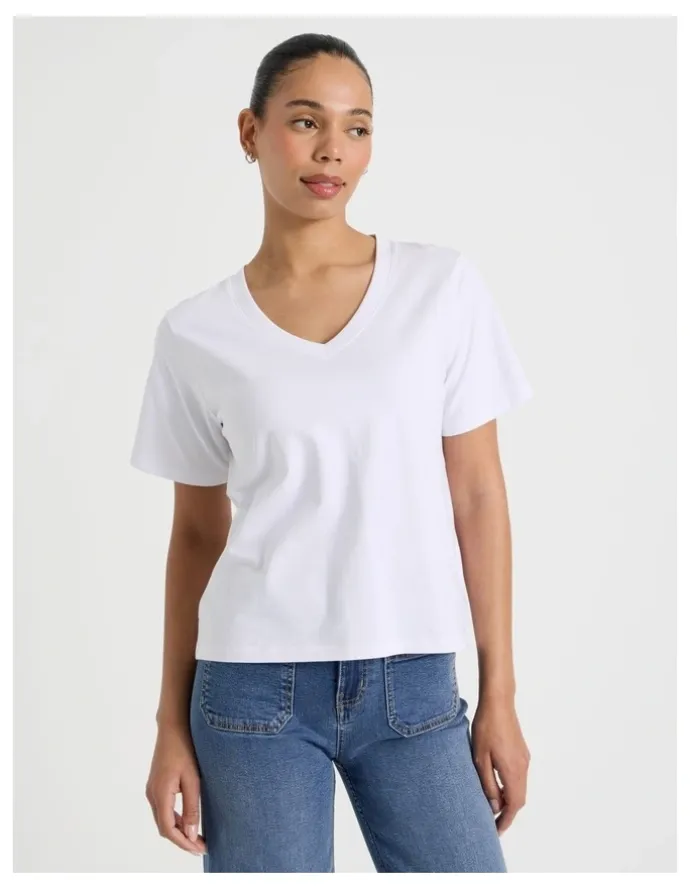 GRAB Relaxed Fit V Neck Tee in White
