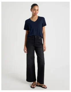 GRAB Relaxed Fit V Neck Tee in Navy